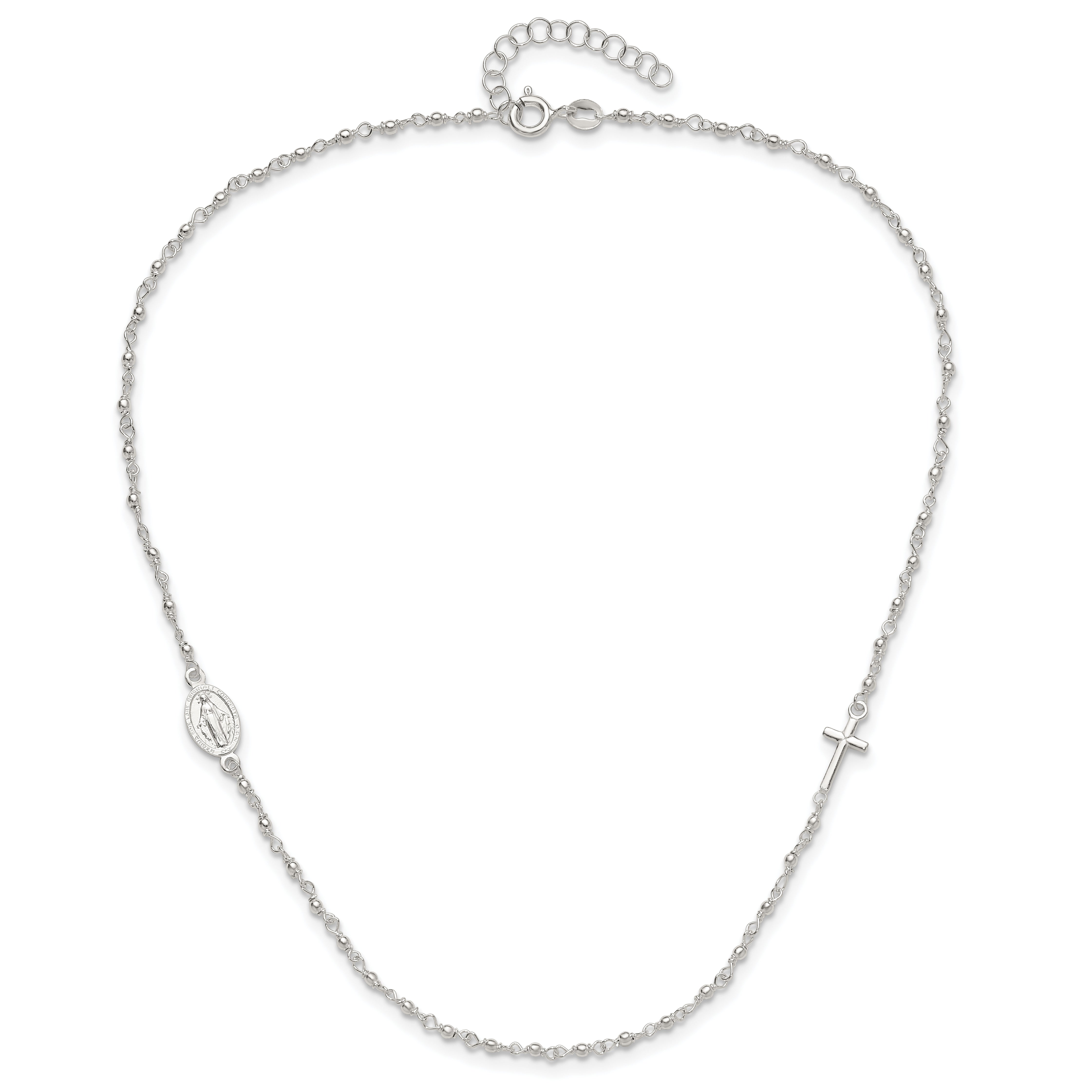 Sterlingsilber Medaille/cross mit 1.5 Zoll Verlängerung. Rosenkranz Halskette