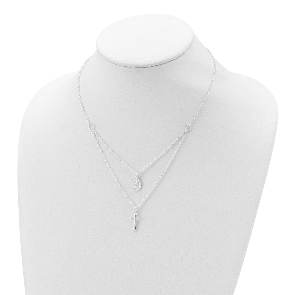 Sterlingsilber Poliert Medallion & Kreuz Halskette