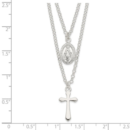 Sterlingsilber Poliert Medallion & Kreuz Halskette