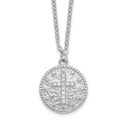 Sterlingsilber Rhodiniert Poliert Zirkonia Kreuz Halskette