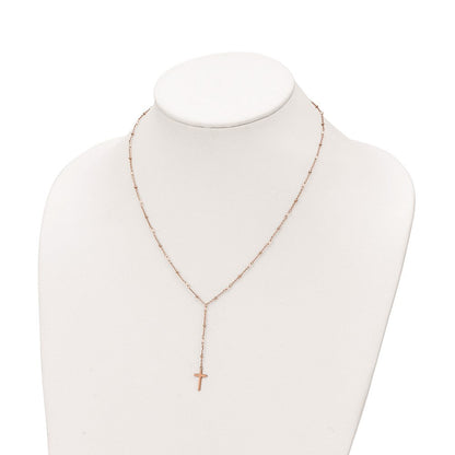 Sterlingsilber Roséfarben Rose Quarz Gekugelt Kreuz mit 2 in Verlängerung. Halskette
