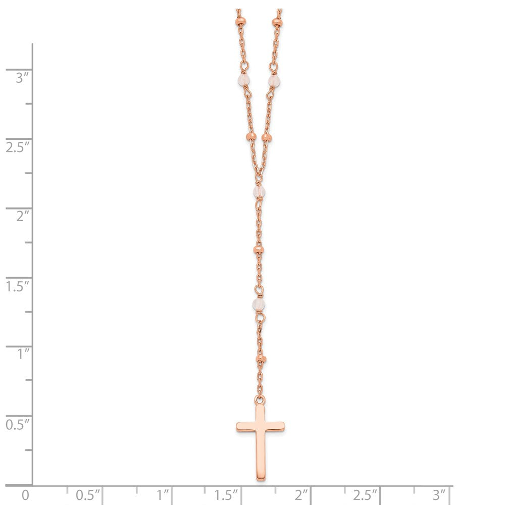 Sterlingsilber Roséfarben Rose Quarz Gekugelt Kreuz mit 2 in Verlängerung. Halskette