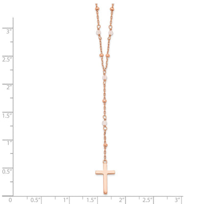 Sterlingsilber Roséfarben Rose Quarz Gekugelt Kreuz mit 2 in Verlängerung. Halskette