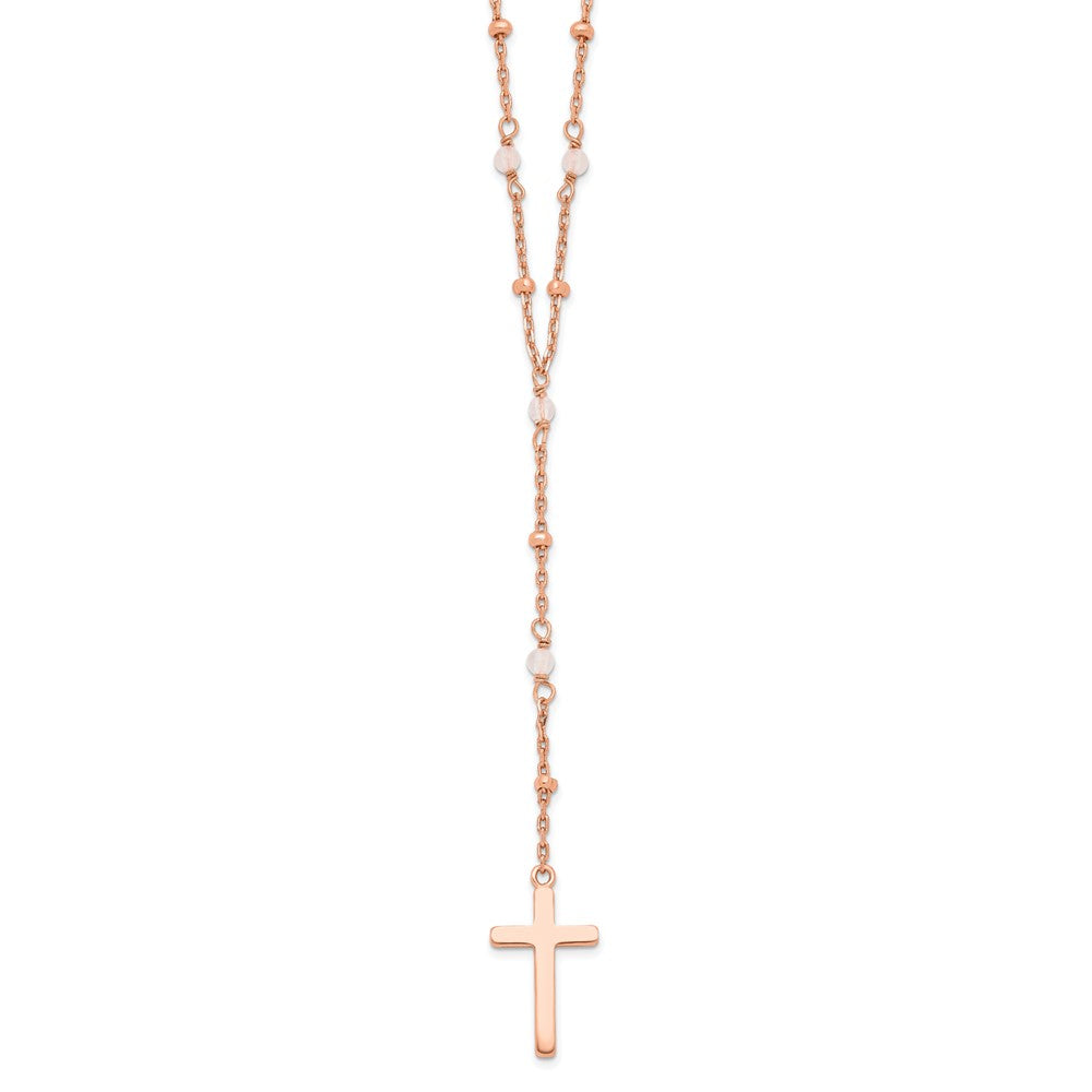 Sterlingsilber Roséfarben Rose Quarz Gekugelt Kreuz mit 2 in Verlängerung. Halskette