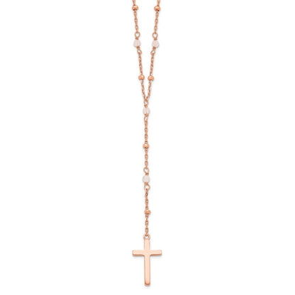 Sterlingsilber Roséfarben Rose Quarz Gekugelt Kreuz mit 2 in Verlängerung. Halskette