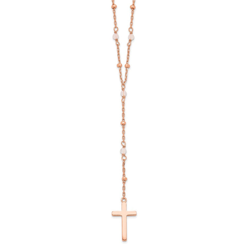 Sterlingsilber Roséfarben Rose Quarz Gekugelt Kreuz mit 2 in Verlängerung. Halskette
