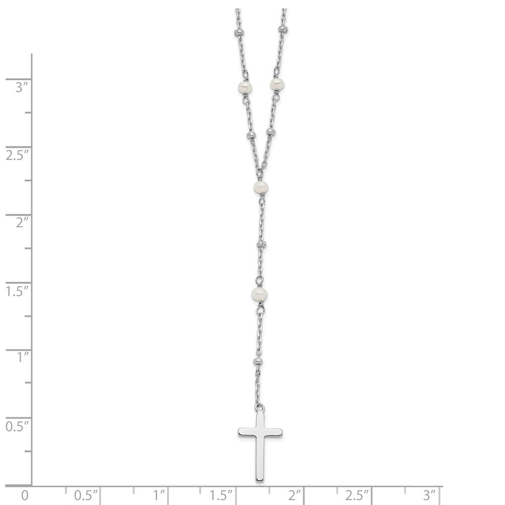 Sterlingsilber Rhodiniert Gekugelt Fwc Perle Kreuz mit 2 in Verlängerung. Halskette