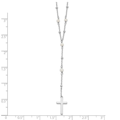 Sterlingsilber Rhodiniert Gekugelt Fwc Perle Kreuz mit 2 in Verlängerung. Halskette