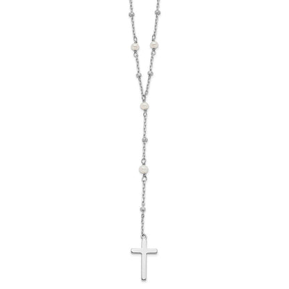 Sterlingsilber Rhodiniert Gekugelt Fwc Perle Kreuz mit 2 in Verlängerung. Halskette