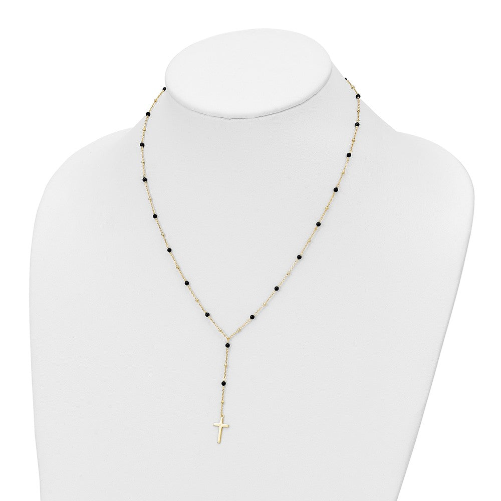 Sterlingsilber Goldfarben Gekugelt Onyx Kreuz mit 2 in Verlängerung. Halskette