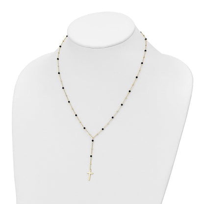 Sterlingsilber Goldfarben Gekugelt Onyx Kreuz mit 2 in Verlängerung. Halskette