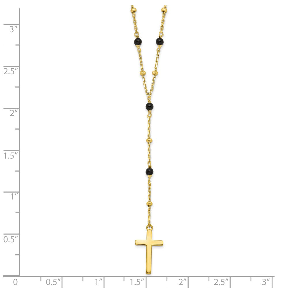 Sterlingsilber Goldfarben Gekugelt Onyx Kreuz mit 2 in Verlängerung. Halskette