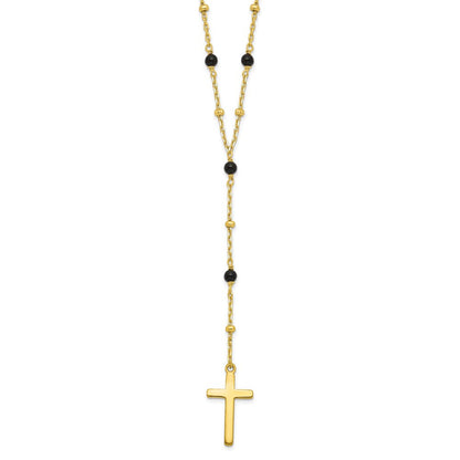 Sterlingsilber Goldfarben Gekugelt Onyx Kreuz mit 2 in Verlängerung. Halskette