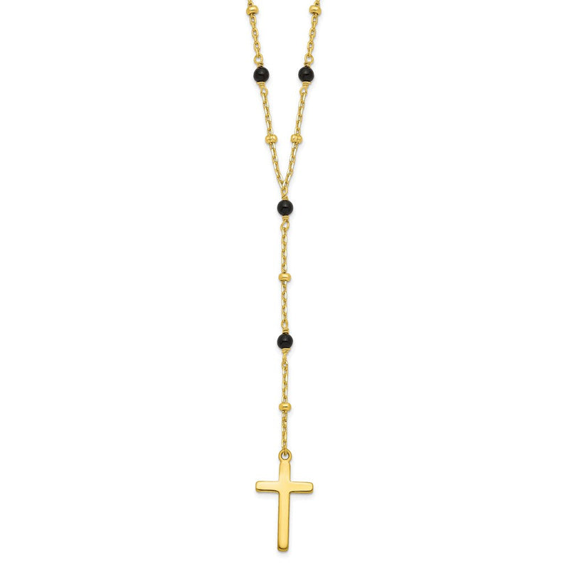 Sterlingsilber Goldfarben Gekugelt Onyx Kreuz mit 2 in Verlängerung. Halskette