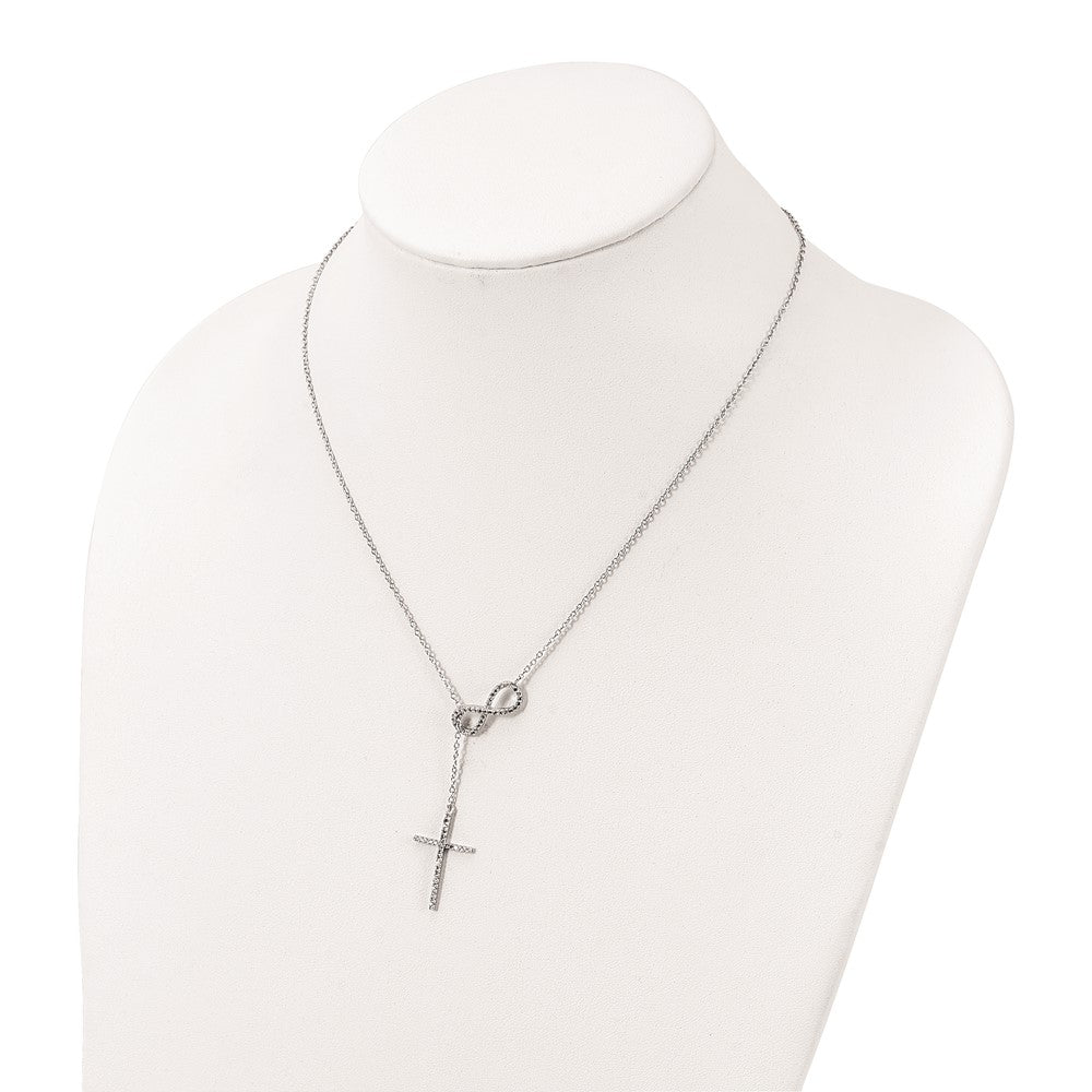 Sterlingsilber Poliert Rhodium Zirkonia Kreuz/infinity Symbol 18 Zoll Halskette