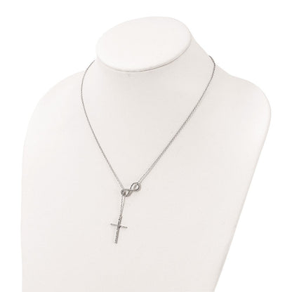 Sterlingsilber Poliert Rhodium Zirkonia Kreuz/infinity Symbol 18 Zoll Halskette