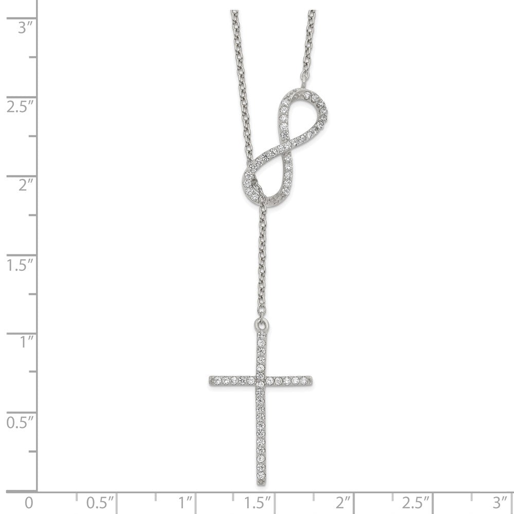 Sterlingsilber Poliert Rhodium Zirkonia Kreuz/infinity Symbol 18 Zoll Halskette