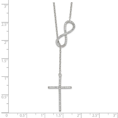 Sterlingsilber Poliert Rhodium Zirkonia Kreuz/infinity Symbol 18 Zoll Halskette