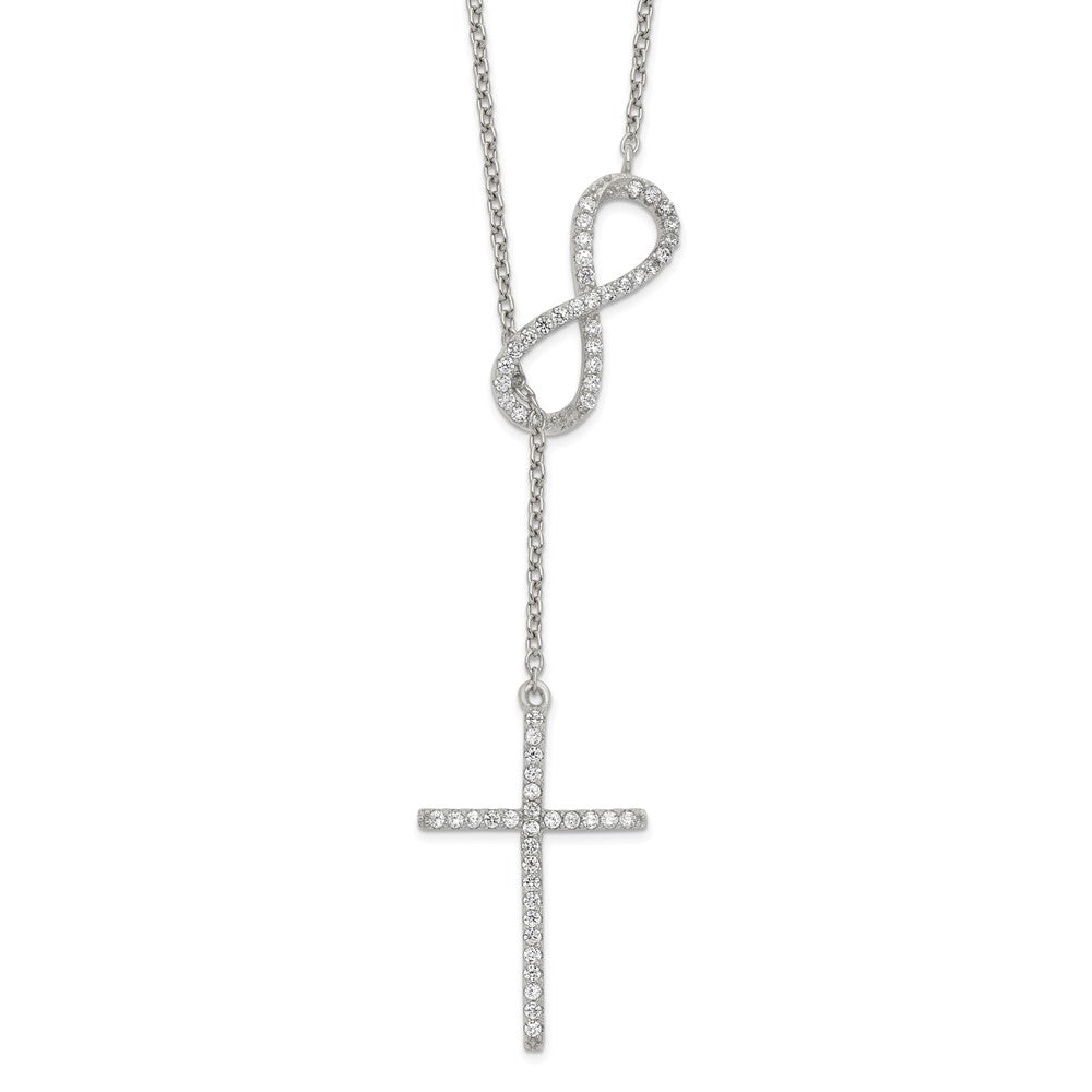 Sterlingsilber Poliert Rhodium Zirkonia Kreuz/infinity Symbol 18 Zoll Halskette