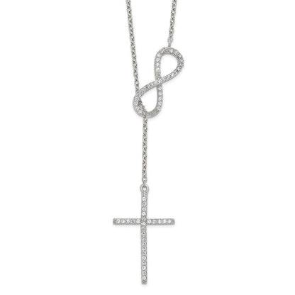Sterlingsilber Poliert Rhodium Zirkonia Kreuz/infinity Symbol 18 Zoll Halskette