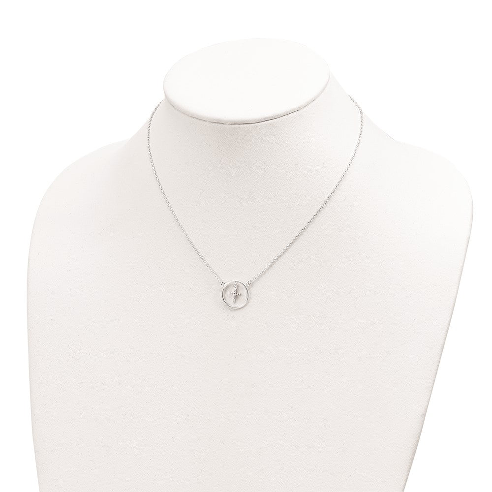 Sterlingsilber Zirkonia Kreuz in Kreis Halskette
