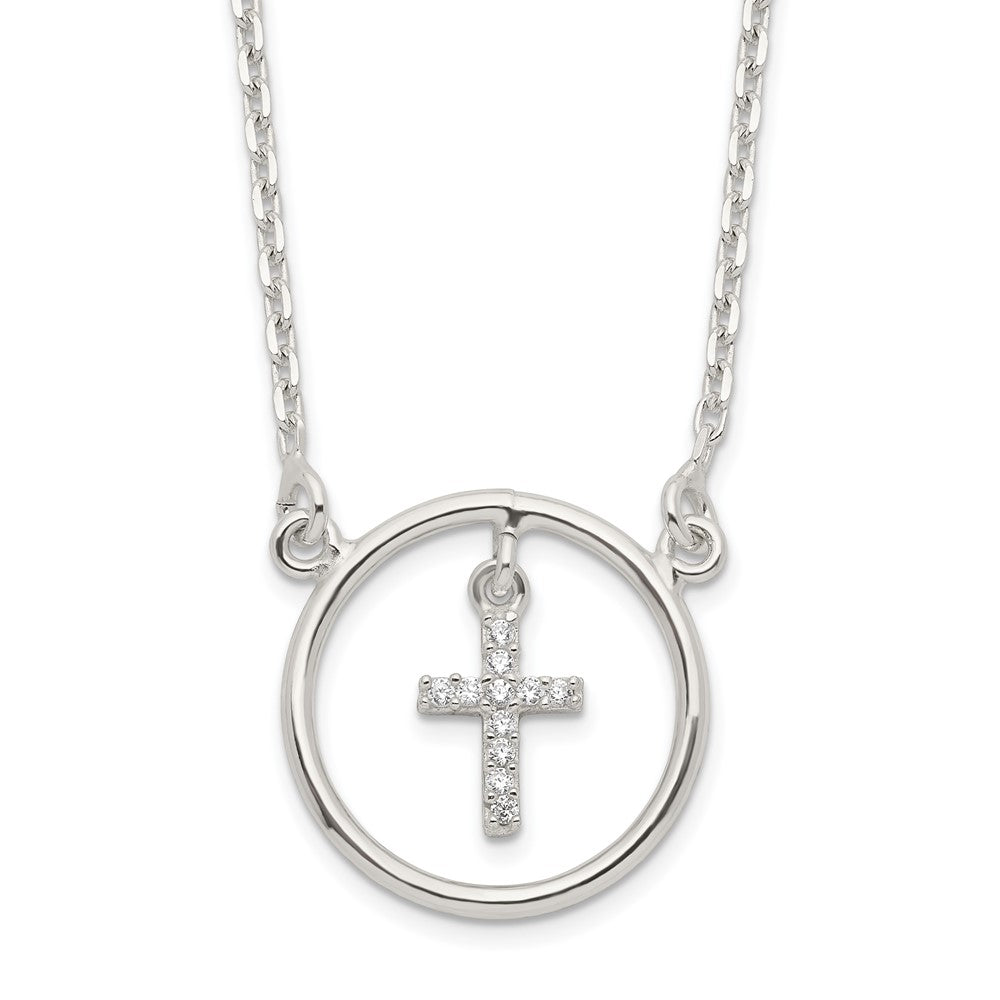 Sterlingsilber Zirkonia Kreuz in Kreis Halskette
