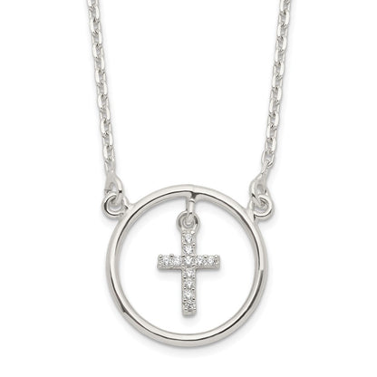 Sterlingsilber Zirkonia Kreuz in Kreis Halskette