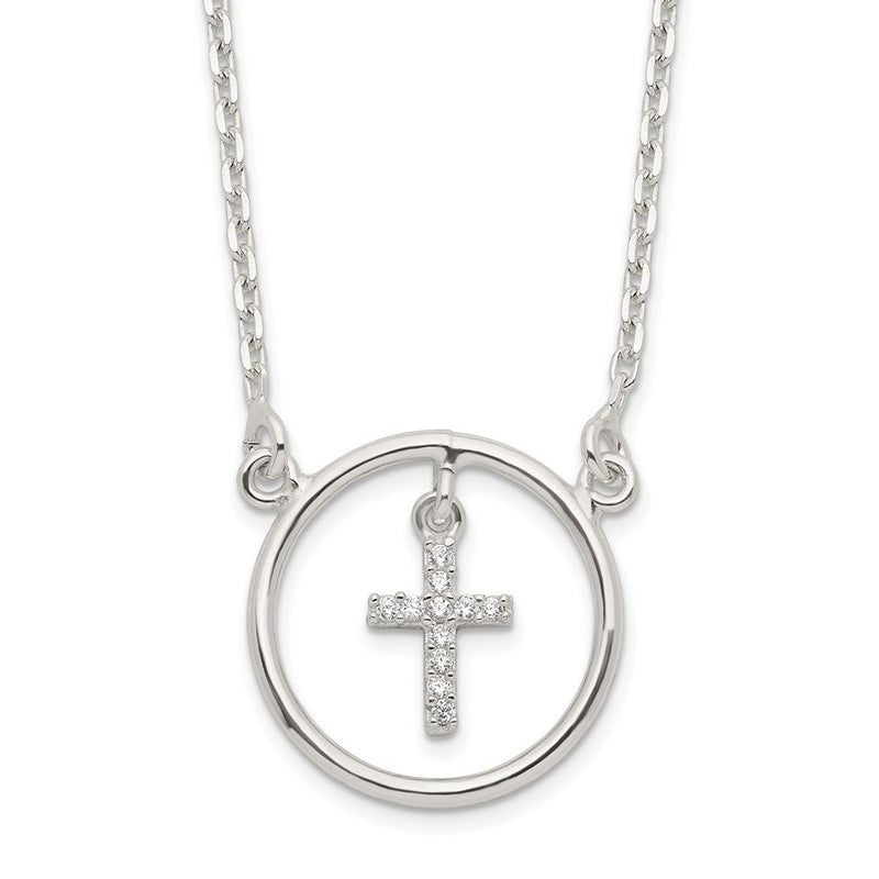 Sterlingsilber Zirkonia Kreuz in Kreis Halskette