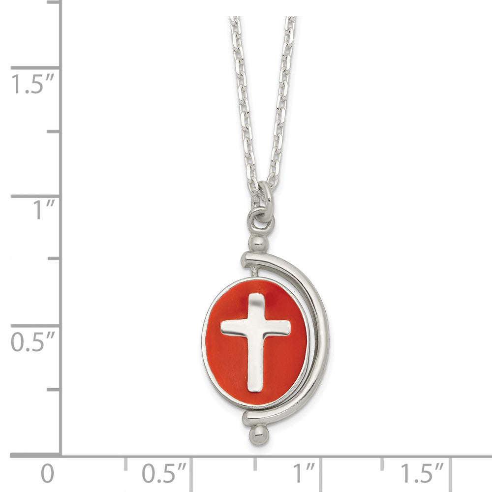 Sterlingsilber Poliert Wendbar Emailliert Glaube Kreuz Halskette