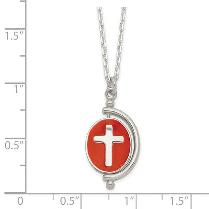 Sterlingsilber Poliert Wendbar Emailliert Glaube Kreuz Halskette
