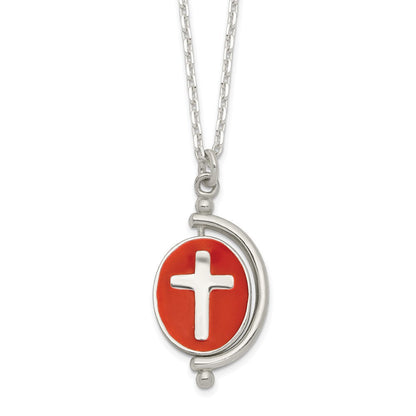 Sterlingsilber Poliert Wendbar Emailliert Glaube Kreuz Halskette