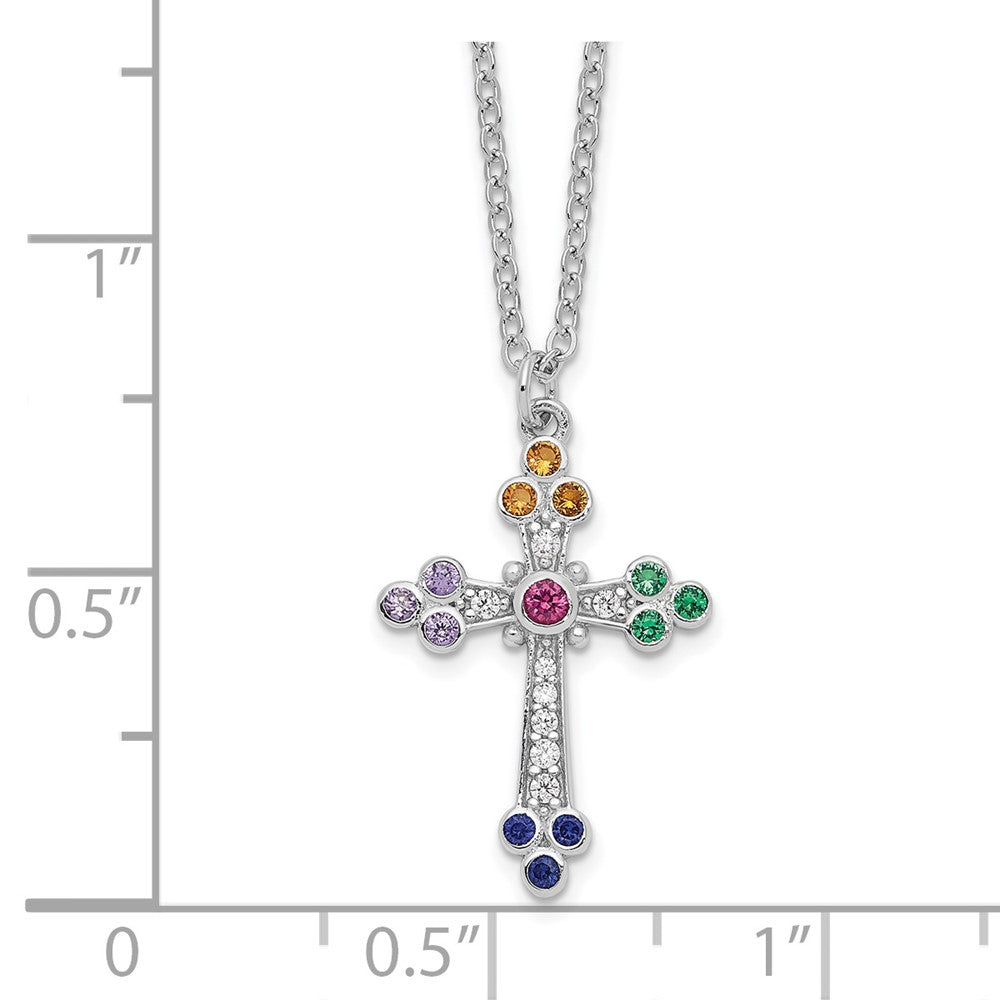 Sterlingsilber Rhodiniert Poliert Mehrfarbig Zirkonia Kreuz Halskette
