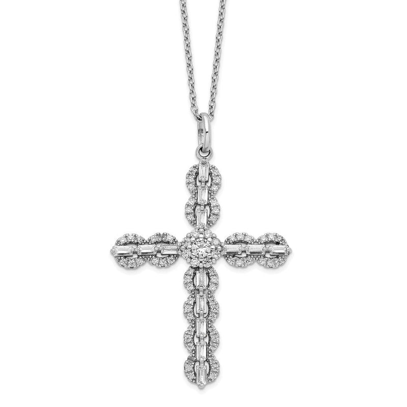 Sterlingsilber Rhodiniert Poliert Zirkonia Kreuz Halskette