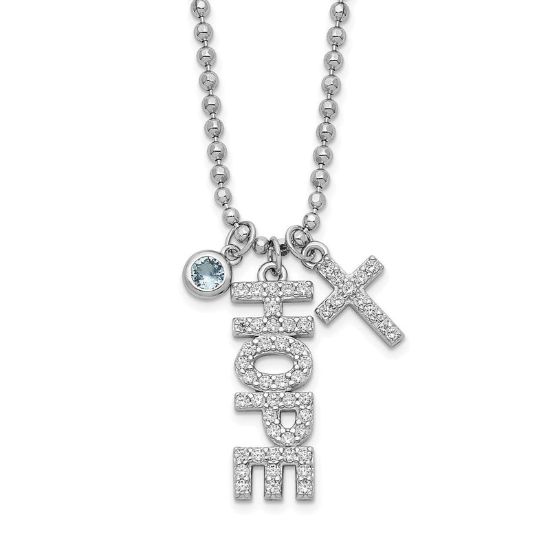 18 Zoll Sterlingsilber Rhodiniert Zirkonia und Kreuz Diamantiert Perle Halskette