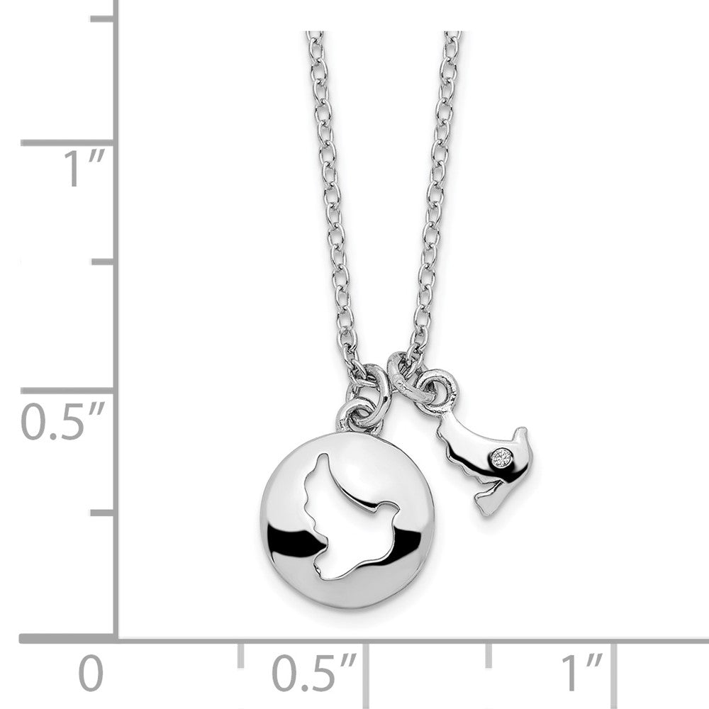 Sterlingsilber Rhodiniert Zirkonia Ausgeschnitten Taube & Hängend Halskette