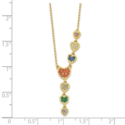 Sterlingsilber Goldfarben Mehrfarbig Zirkonia Herzen 16.75 Zoll Halskette