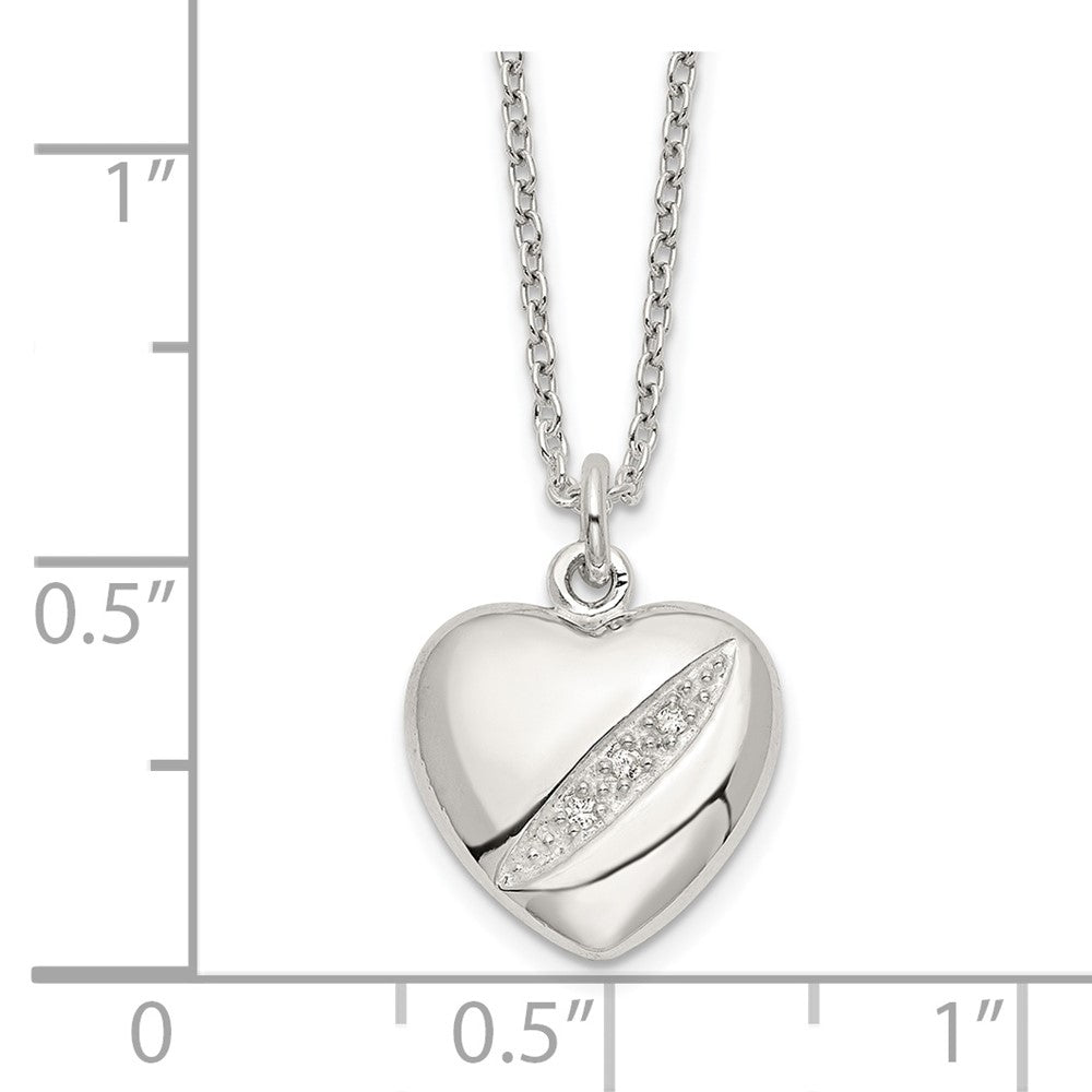 Sterlingsilber Zirkonia 16 Zoll mit 2 Zoll Verlängerung Herz Halskette