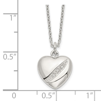 Sterlingsilber Zirkonia 16 Zoll mit 2 Zoll Verlängerung Herz Halskette