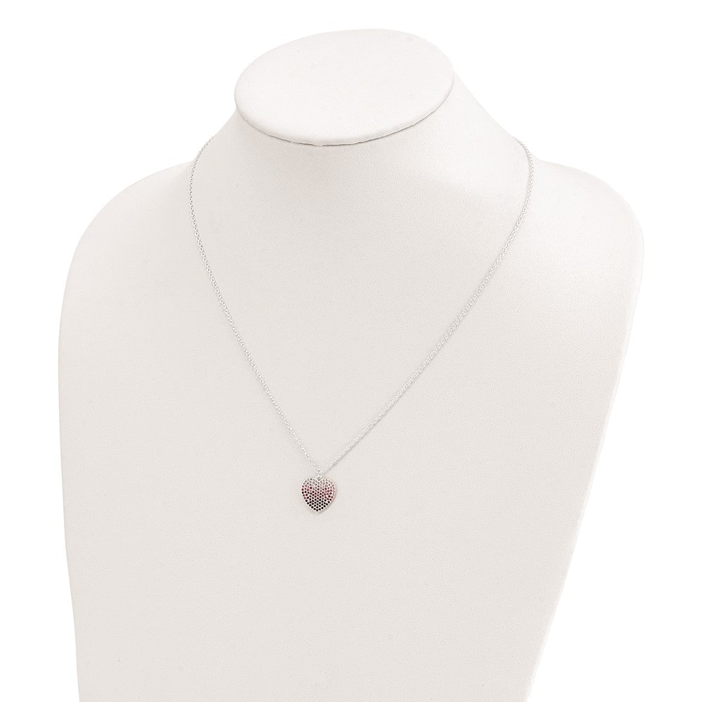 Sterlingsilber 18+2 Zoll mit Verlängerung. Rosa, Rot & Klar Zirkonia Herz Halskette