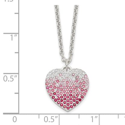 Sterlingsilber 18+2 Zoll mit Verlängerung. Rosa, Rot & Klar Zirkonia Herz Halskette