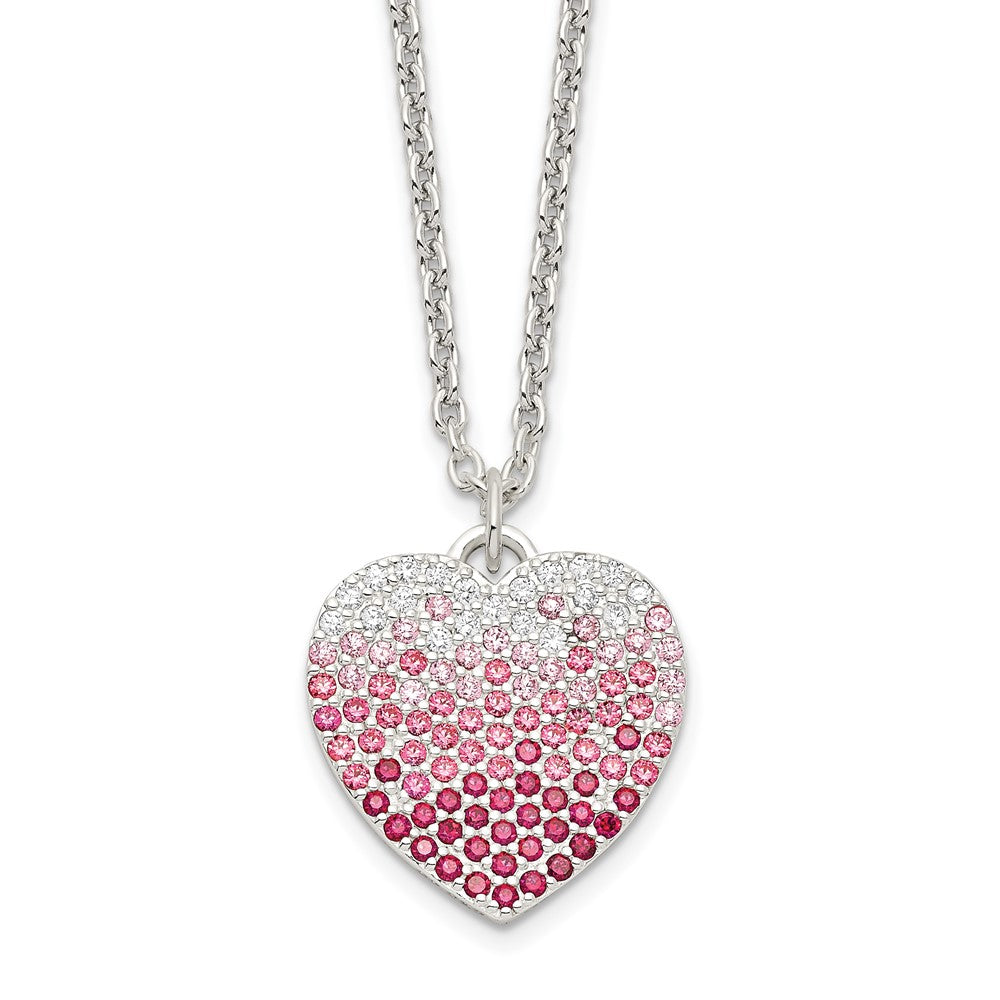 Sterlingsilber 18+2 Zoll mit Verlängerung. Rosa, Rot & Klar Zirkonia Herz Halskette