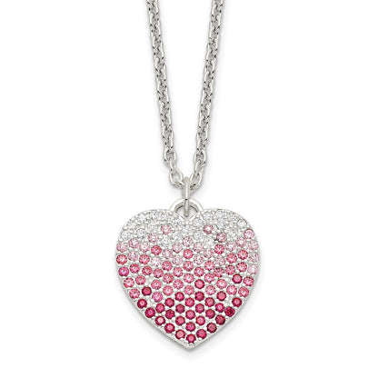 Sterlingsilber 18+2 Zoll mit Verlängerung. Rosa, Rot & Klar Zirkonia Herz Halskette