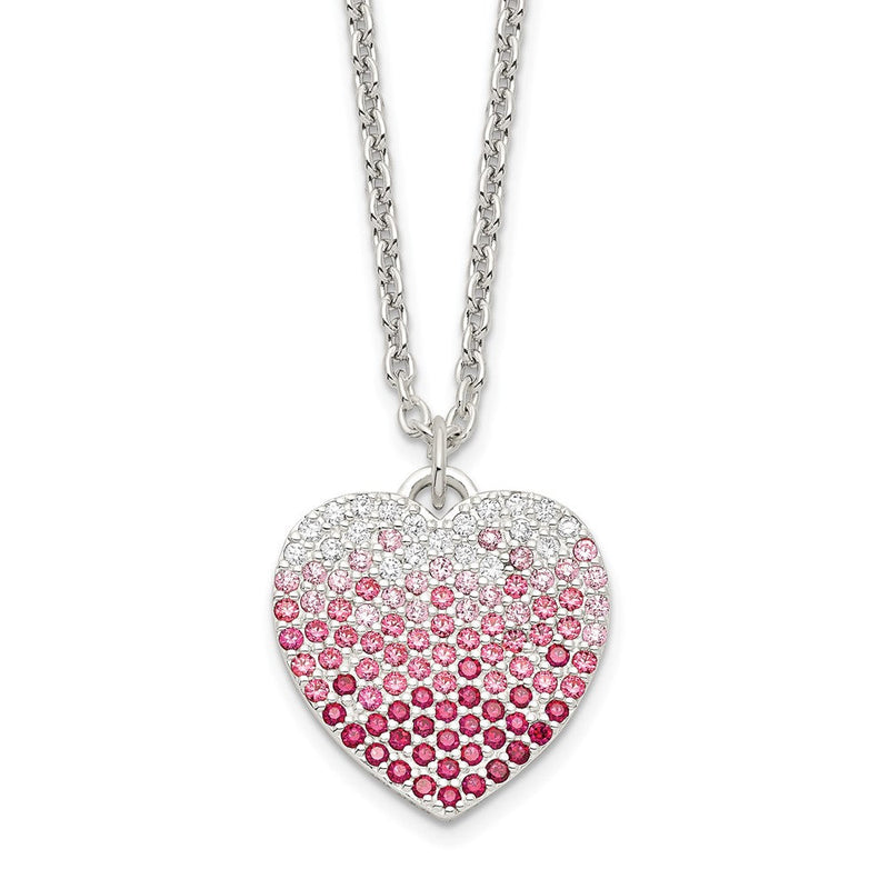 Sterlingsilber 18+2 Zoll mit Verlängerung. Rosa, Rot & Klar Zirkonia Herz Halskette
