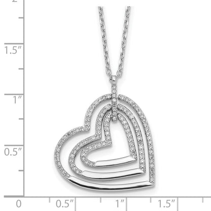 Sterlingsilber Rhodiniert Dreifach Offen Zirkonia Herz mit 2 in Verlängerung. Halskette
