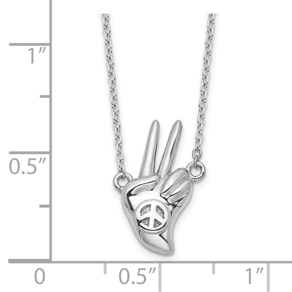 Sterlingsilber Rhodiniert Frieden Zeichen Hand Halskette