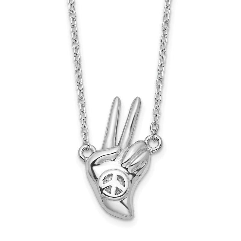 Sterlingsilber Rhodiniert Frieden Zeichen Hand Halskette