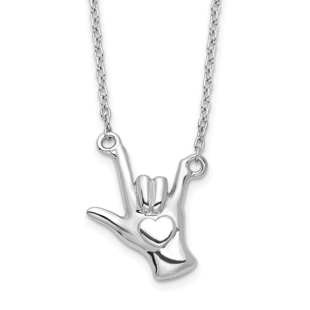 Sterlingsilber Rhodiniert I Liebe You Hand Signal Halskette