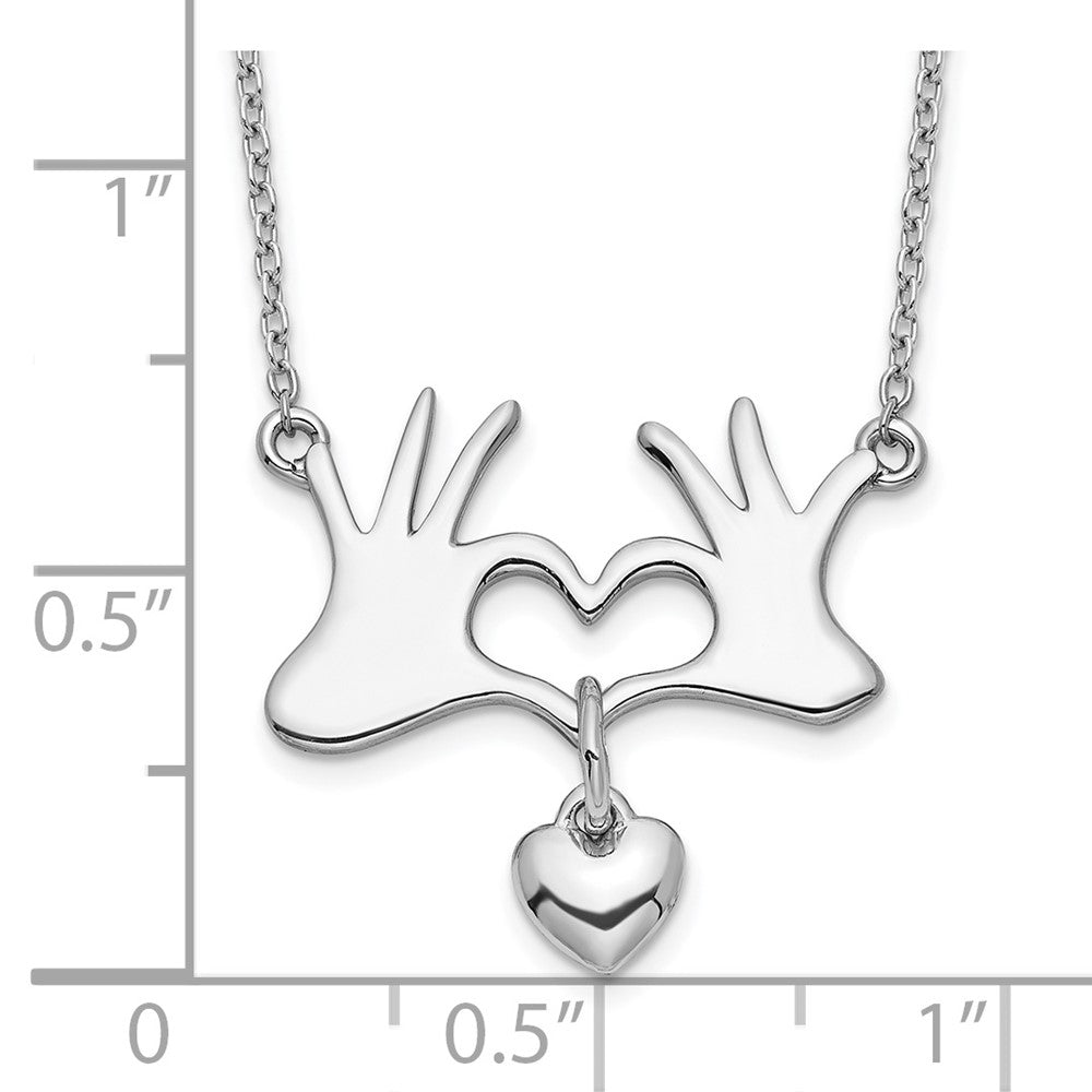 Sterlingsilber Rhodiniert Hands Herz mit Hängend Halskette
