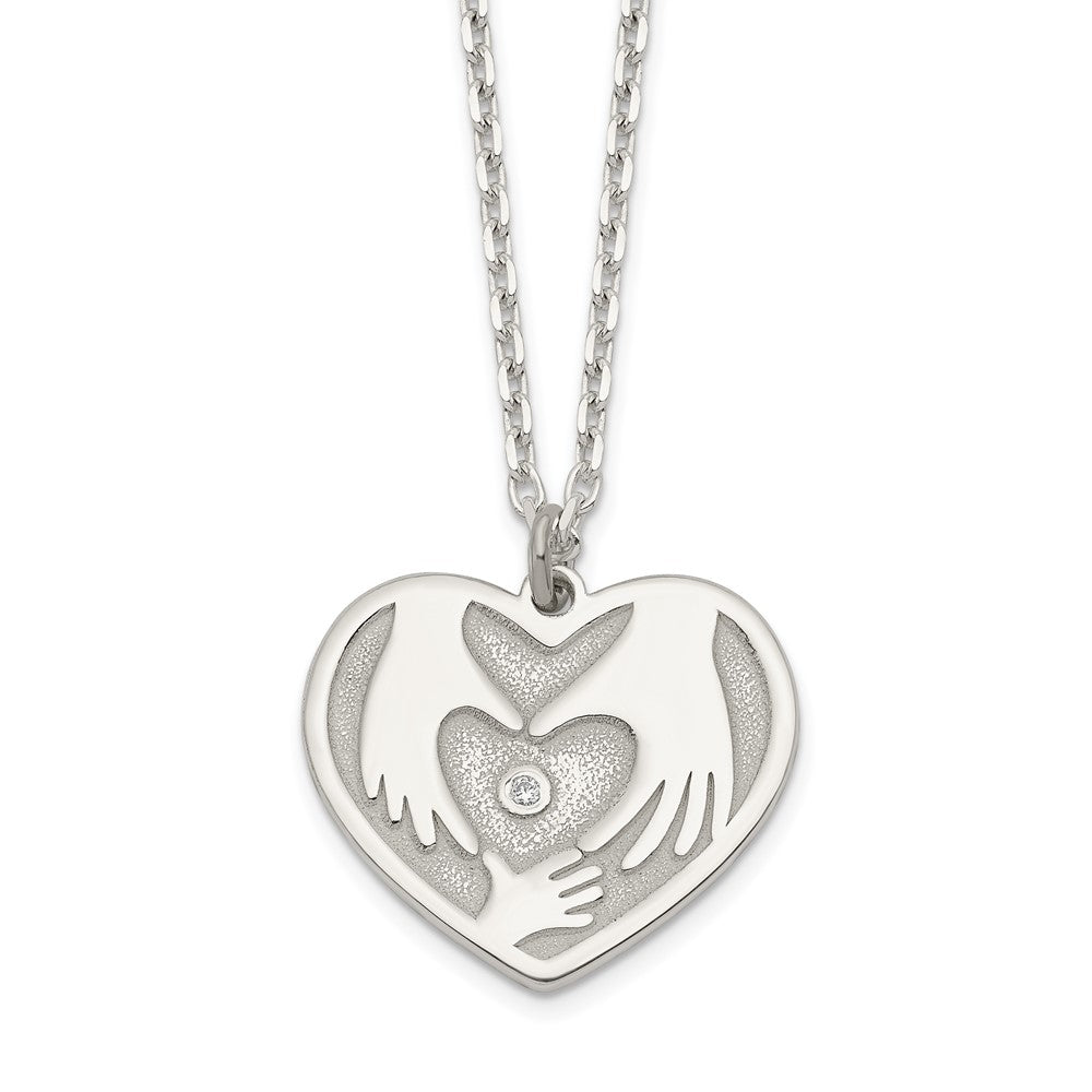 Sterlingsilber Zirkonia Hands in Herz Halskette