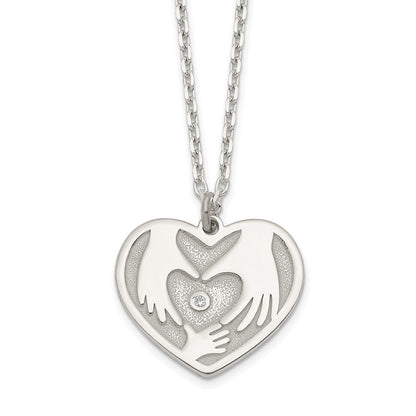 Sterlingsilber Zirkonia Hands in Herz Halskette